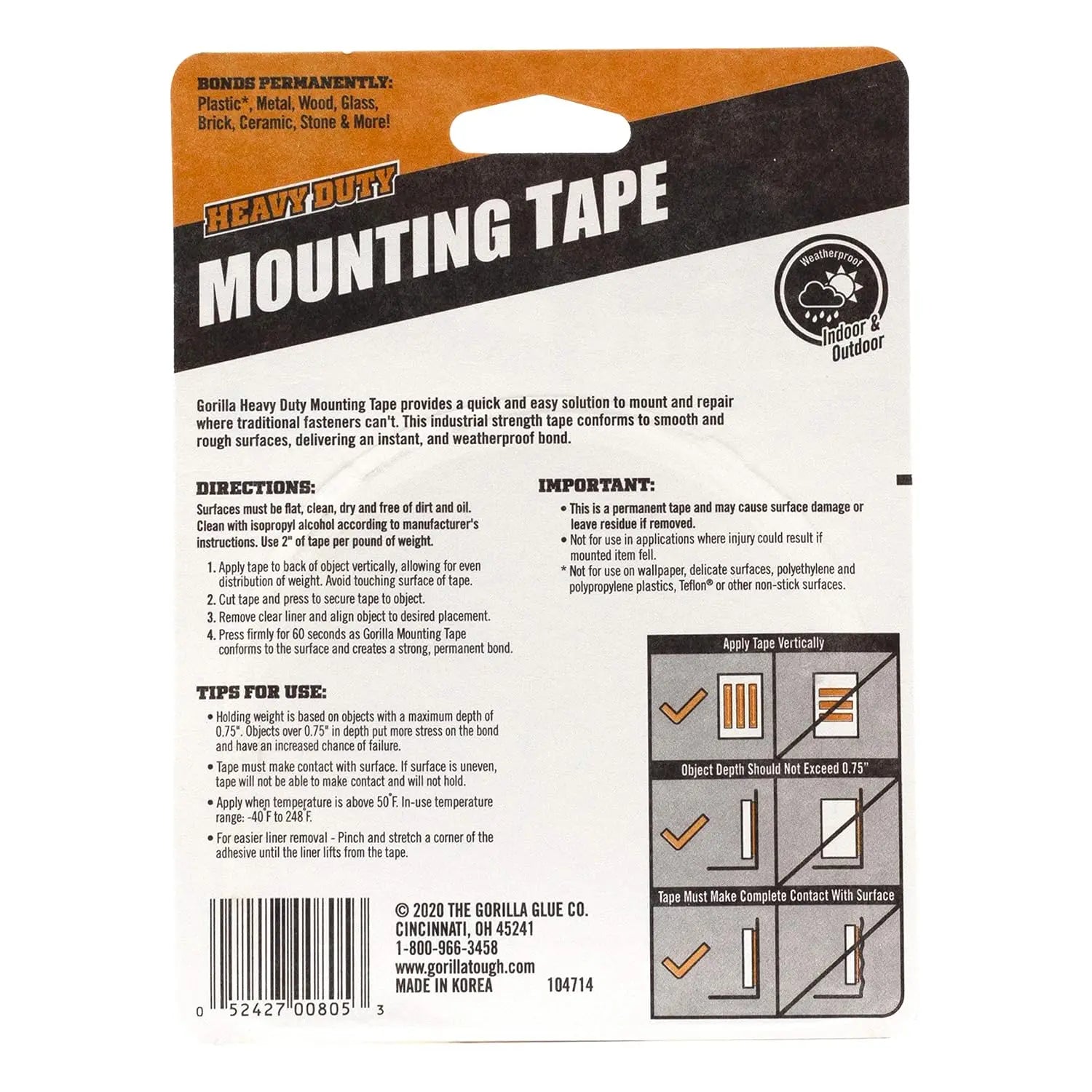 Gorilla 6155002 - Heavy Duty Mounting Tape 30lb Gorilla