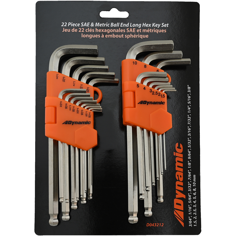 Gray GT-D043212  -  22 Piece SAE and Metric Ball End Long Hex Key Set - Wise Line Tools
