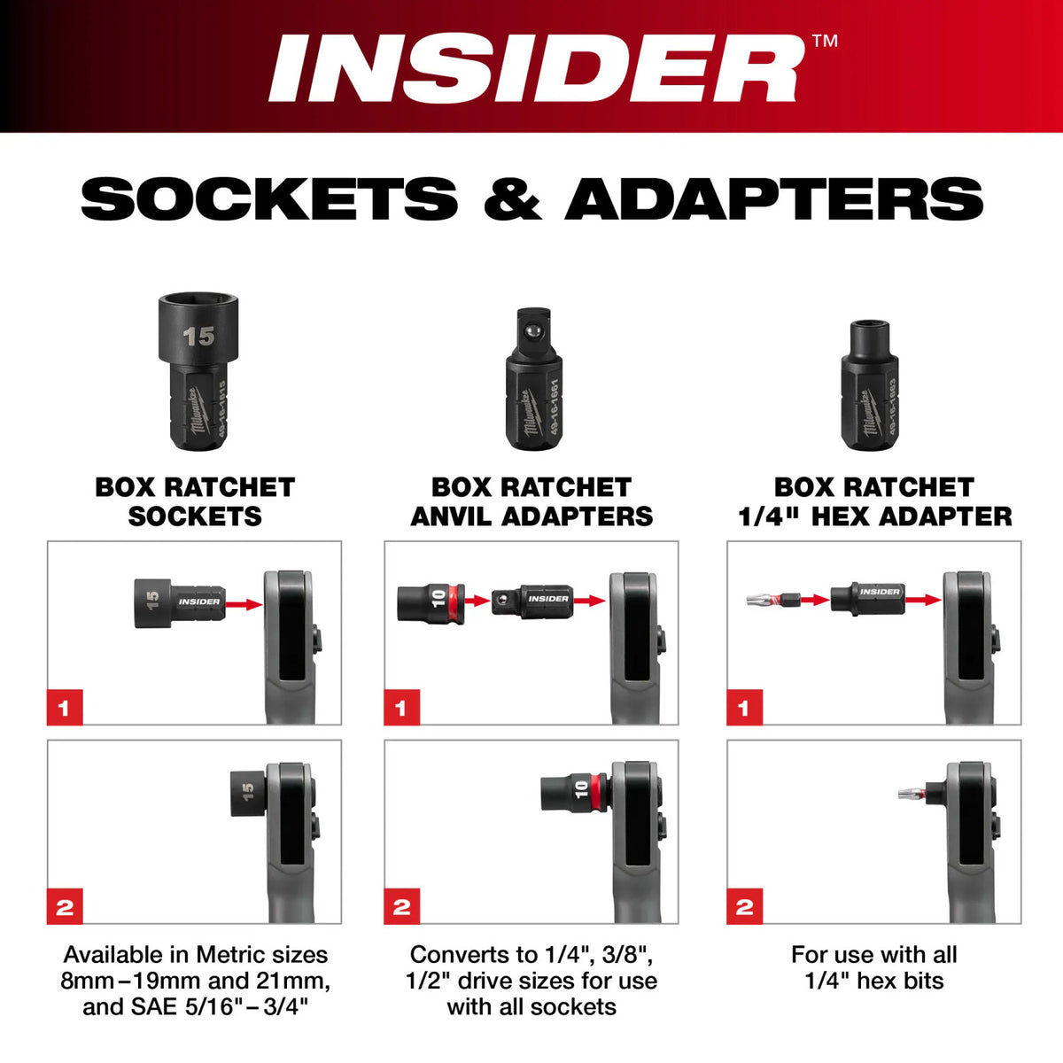 Milwaukee 49-16-1640 - Milwaukee 49-16-1640 M12 FUEL INSIDER Box Ratchet Socket SAE Set - 8 Piece (View 8)