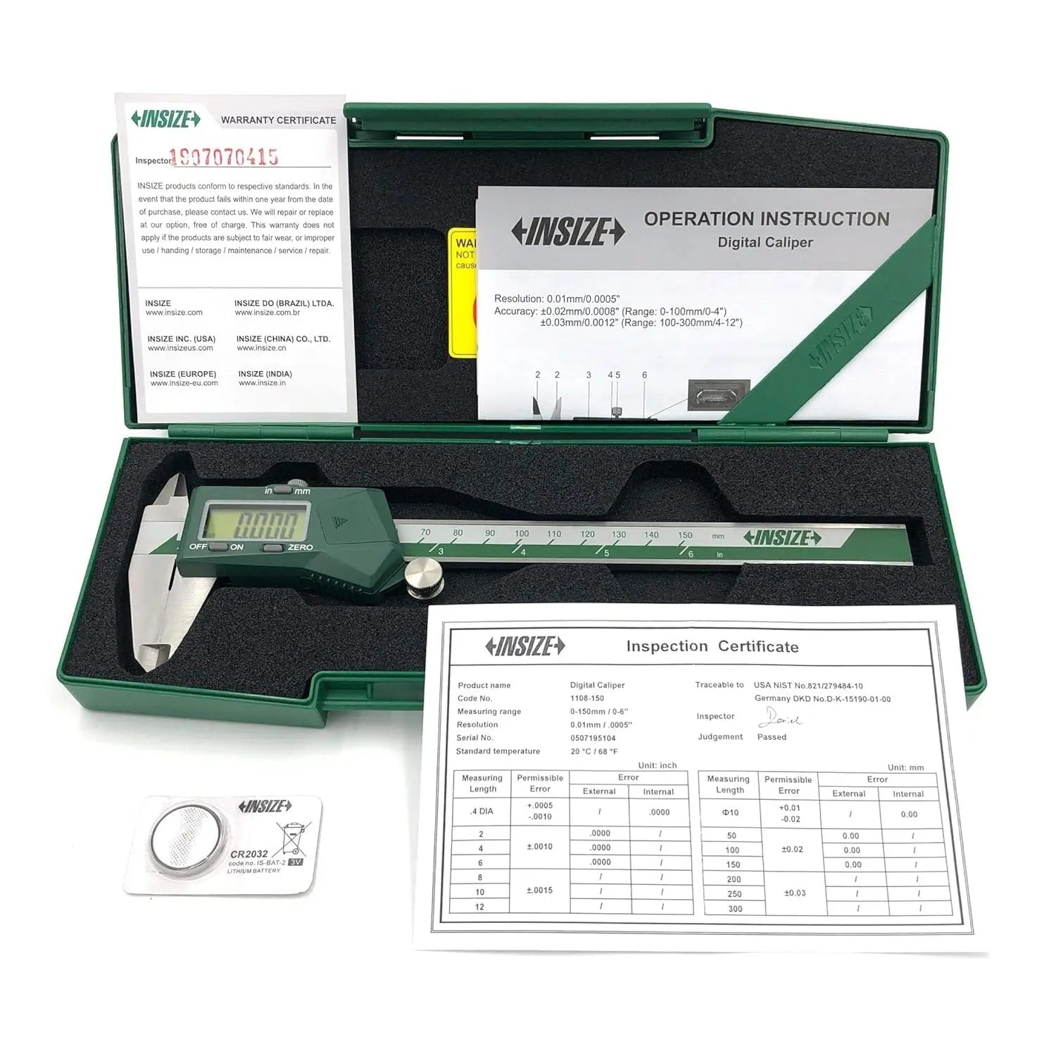 INSIZE 1108-150 - 6" ELECTRONIC CALIPER (RES .01MM/.0005") INSIZE