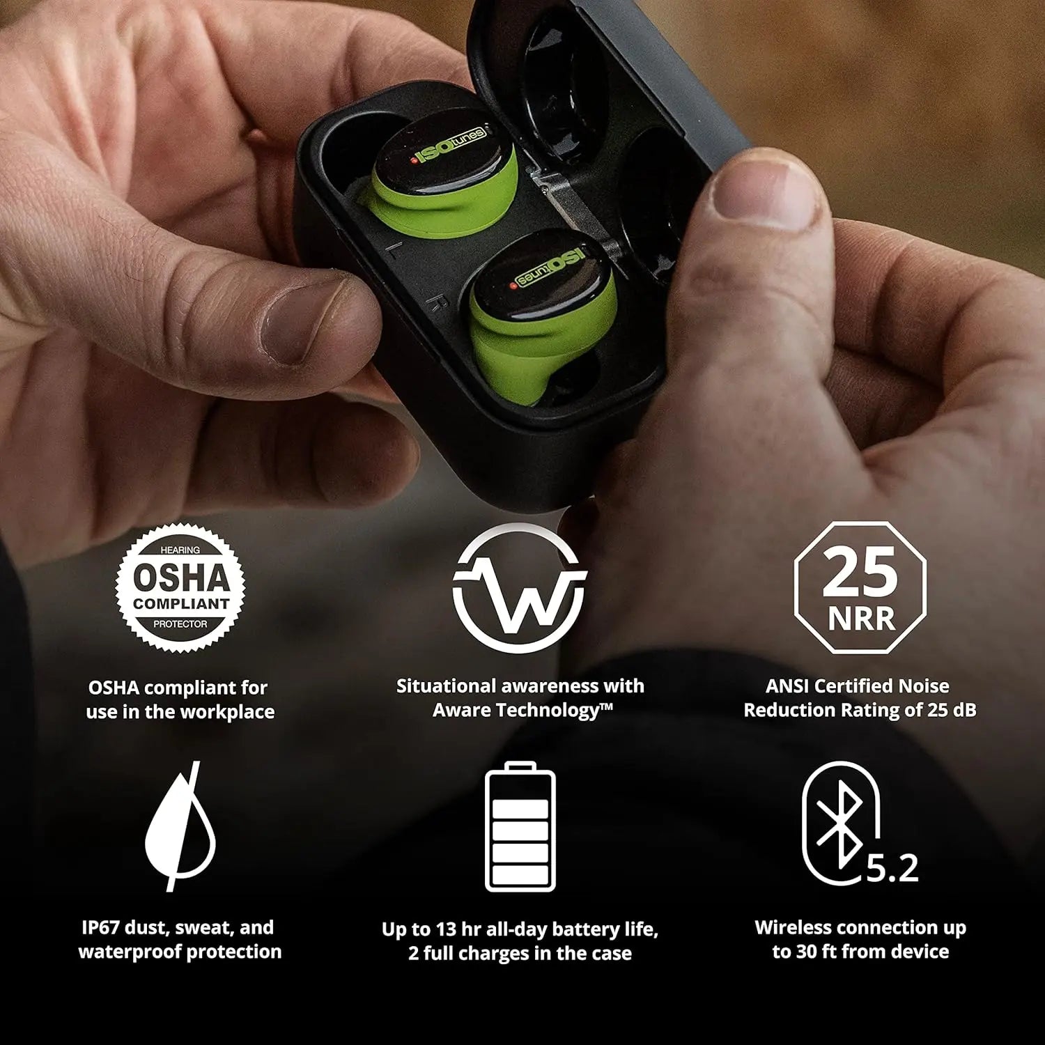 ISOtunes IT-15 - ISOtunes Free Aware Hearing Protection: True Wireless Bluetooth Earbuds with Audio Passthrough Technology ISOtunes