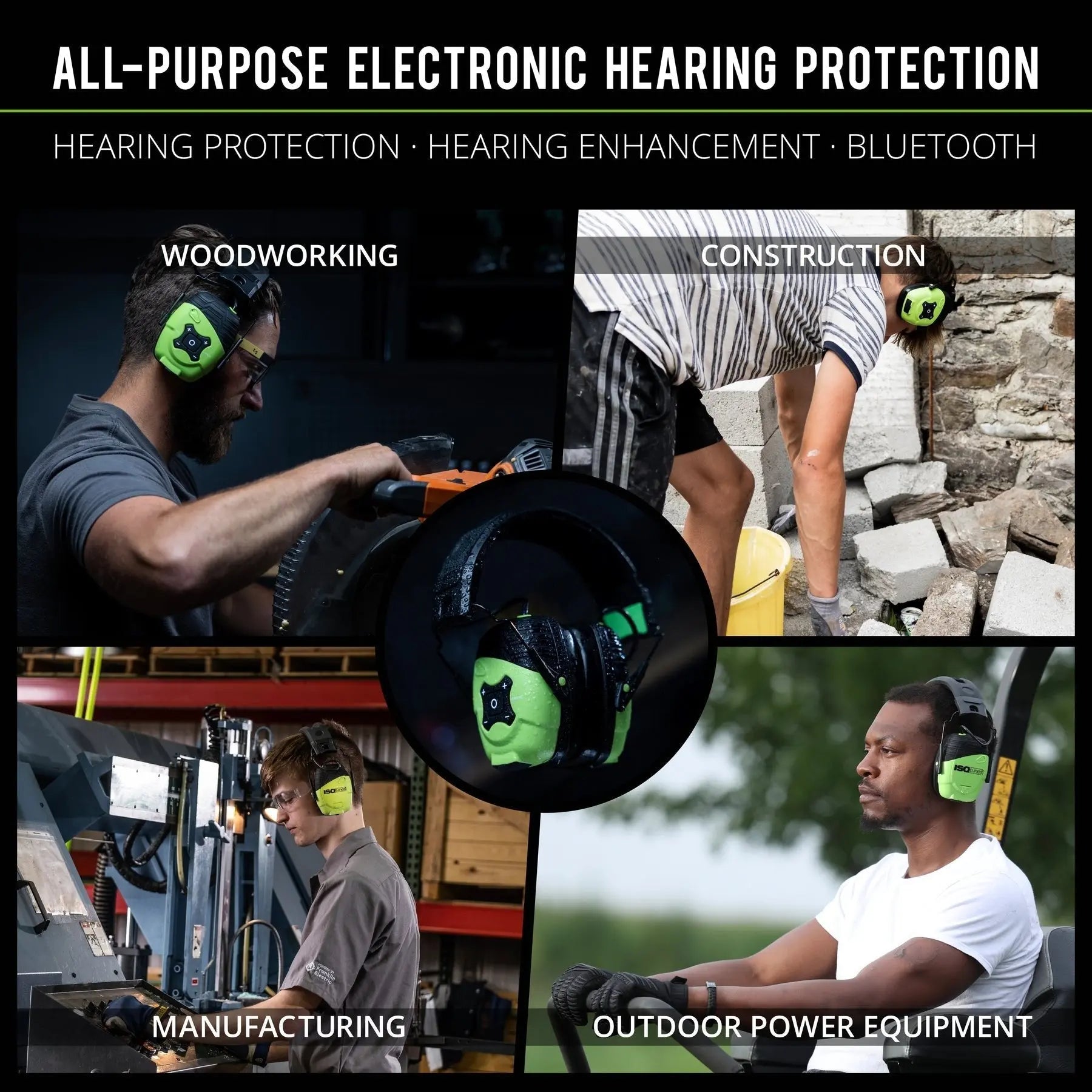 IsoTunes IT-34B - LINK Aware Bluetooth Ear Muffs Green - Wise Line Tools