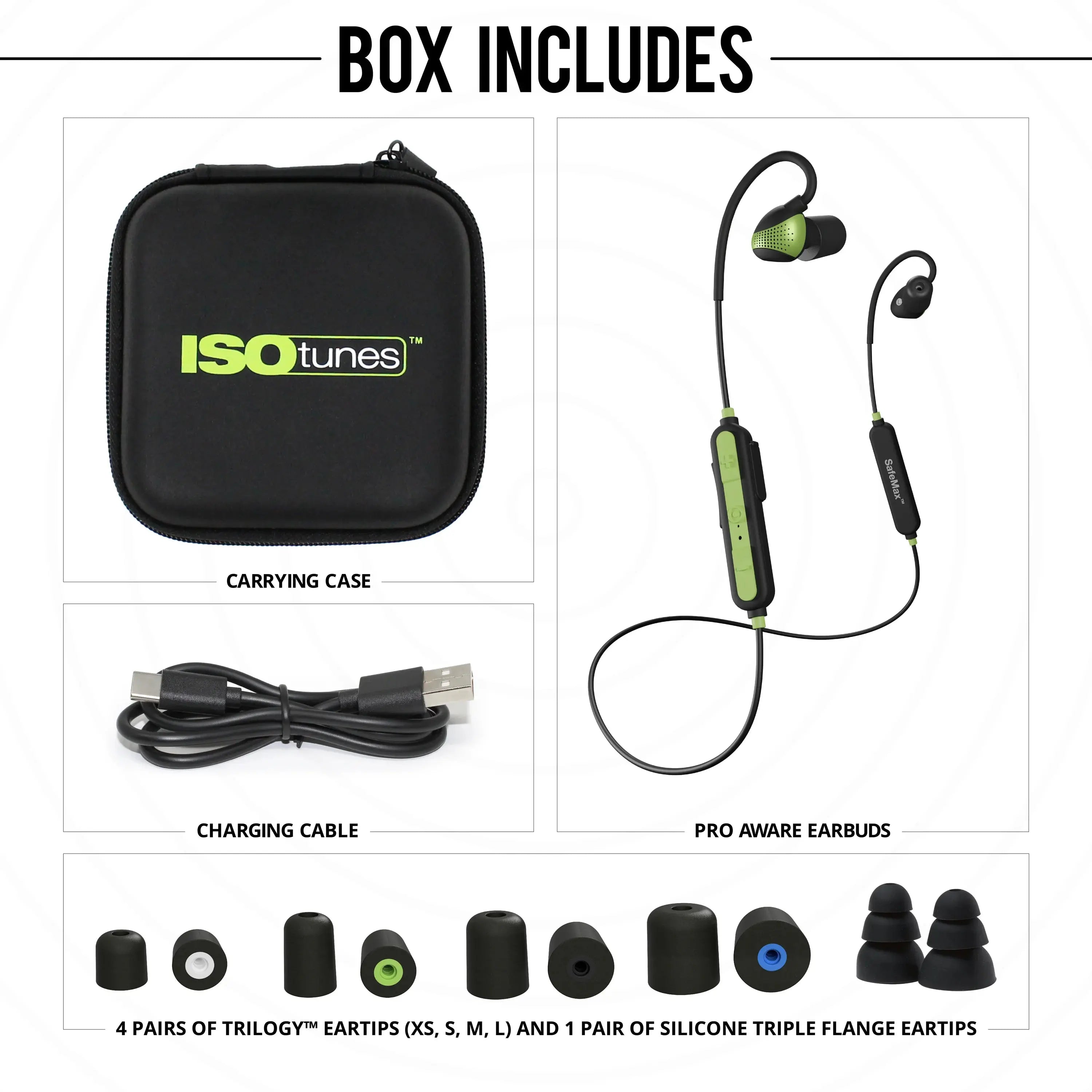 ISOtunes IT-38 - PRO Aware Wireless Bluetooth Earbuds - Bright Green, Active Noise Cance ISOtunes