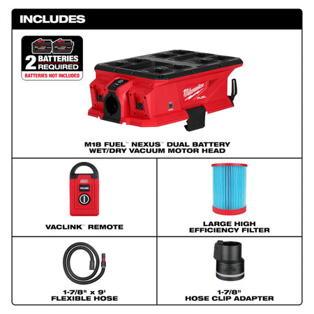 MILWAUKEE 0926-20 - M18 FUEL™ NEXUS™ Dual Battery Wet/Dry Vacuum Motor Head w/ PACKOUT™ Compatibility & VACLINK™ MILWAUKEE