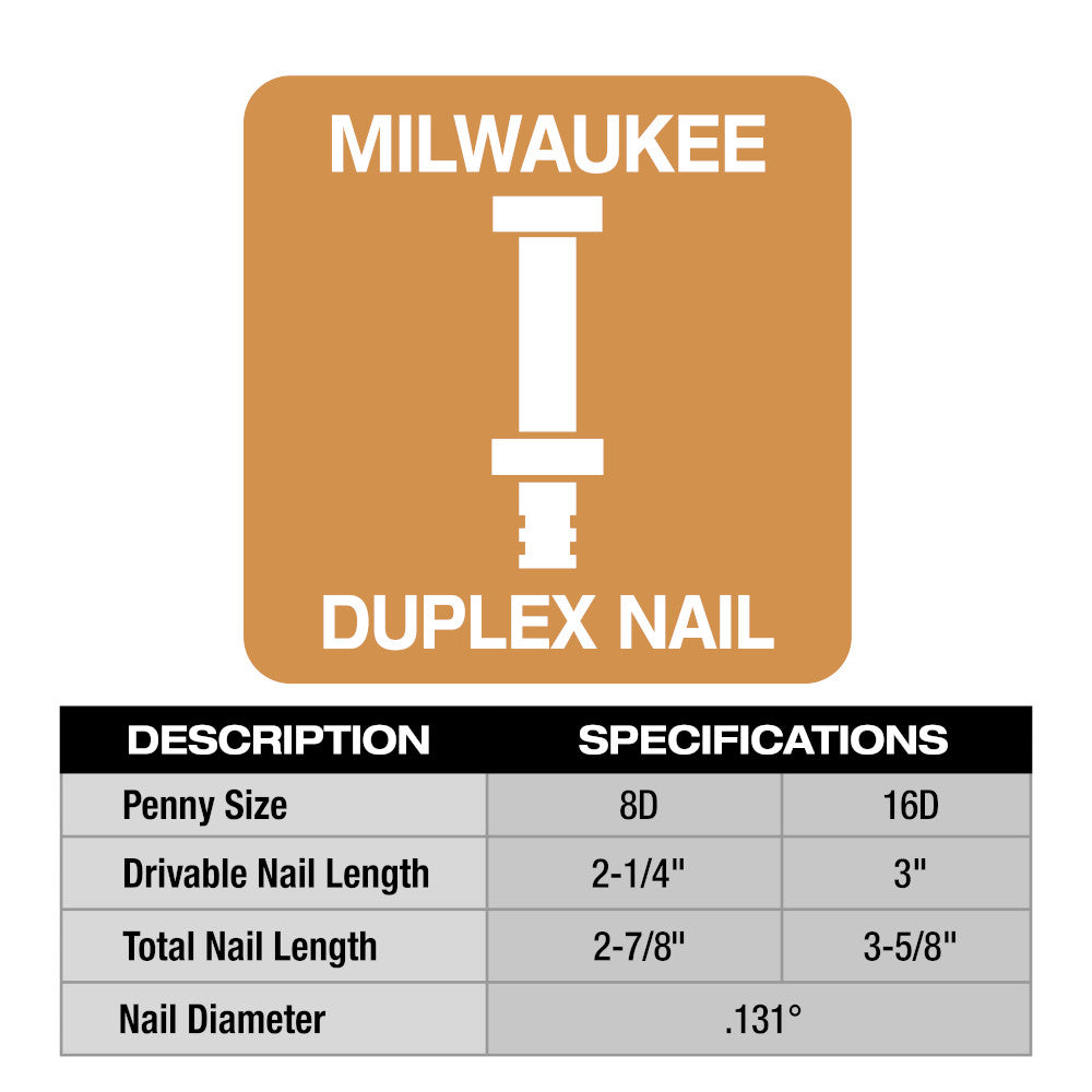 Milwaukee MDP8D-2000- Milwaukee® 8D 2-1/4” x .131” Collated Duplex Nails