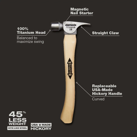 STILETTO FH10C - 10 oz Titanium Smooth Face Hammer with 14.5 in. Curved Hickory Handle