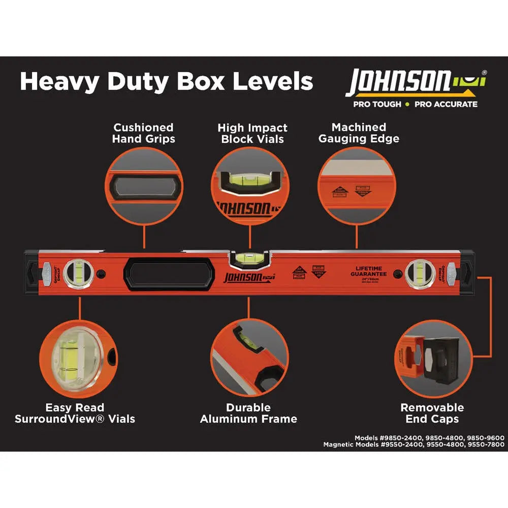 JOHNSON LEVELS 9850-2400 - 24" Heavy Duty Aluminum Box Level JOHNSON LEVELS