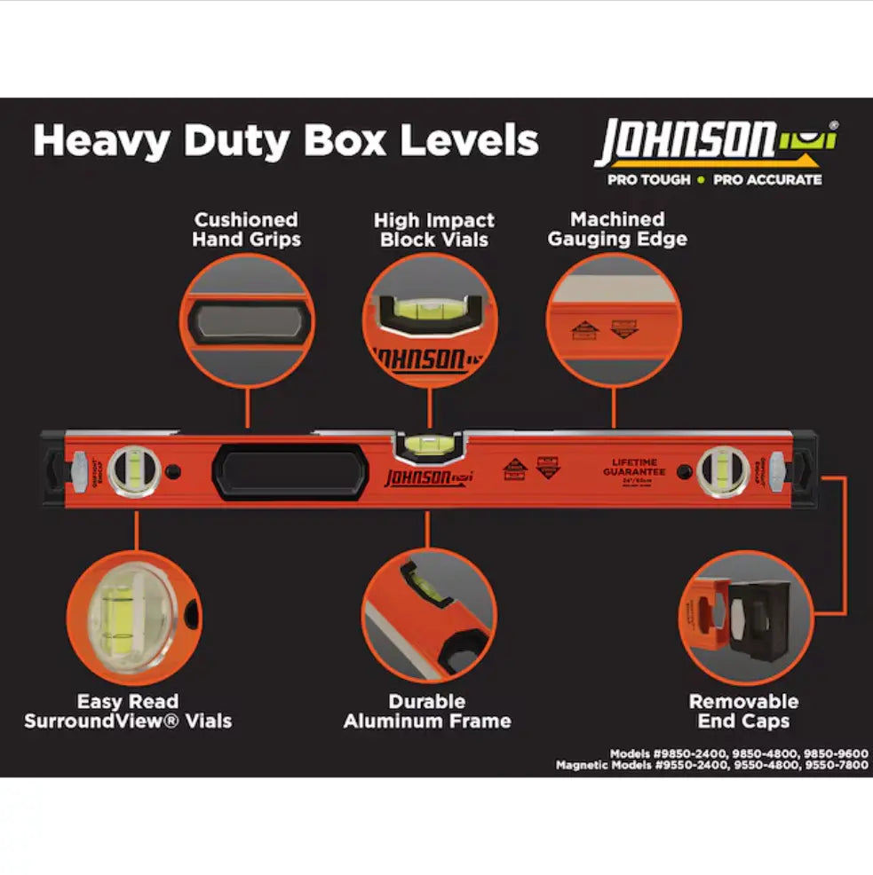 JOHNSON LEVELS 9850-9600 - 96" Heavy Duty Aluminum Box Level JOHNSON LEVELS