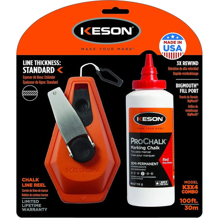 KESON K3X4R - LINE REEL, 3X REWIND, 100', 1.0mmSTRING, ABS, WITH 4OZ RED CHALK KESON