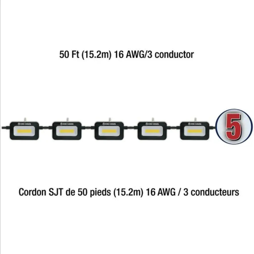 KING CANADA K-5016-5LED - 5000 LUMEN 50FT 5 LED STRING LIGHT KING CANADA