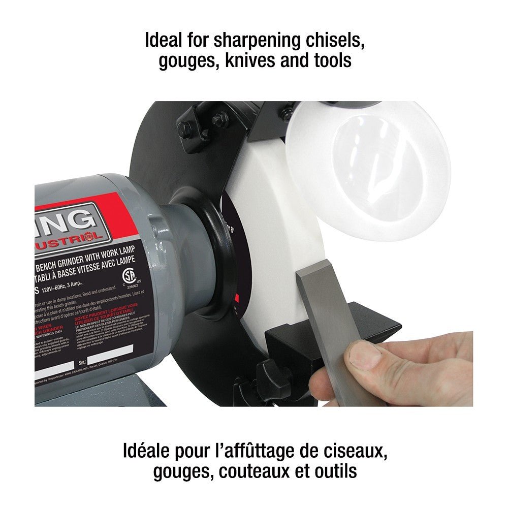 KING KC-895LS - 8" LOW SPEED BENCH GRINDER WITH LIGHT - Wise Line Tools