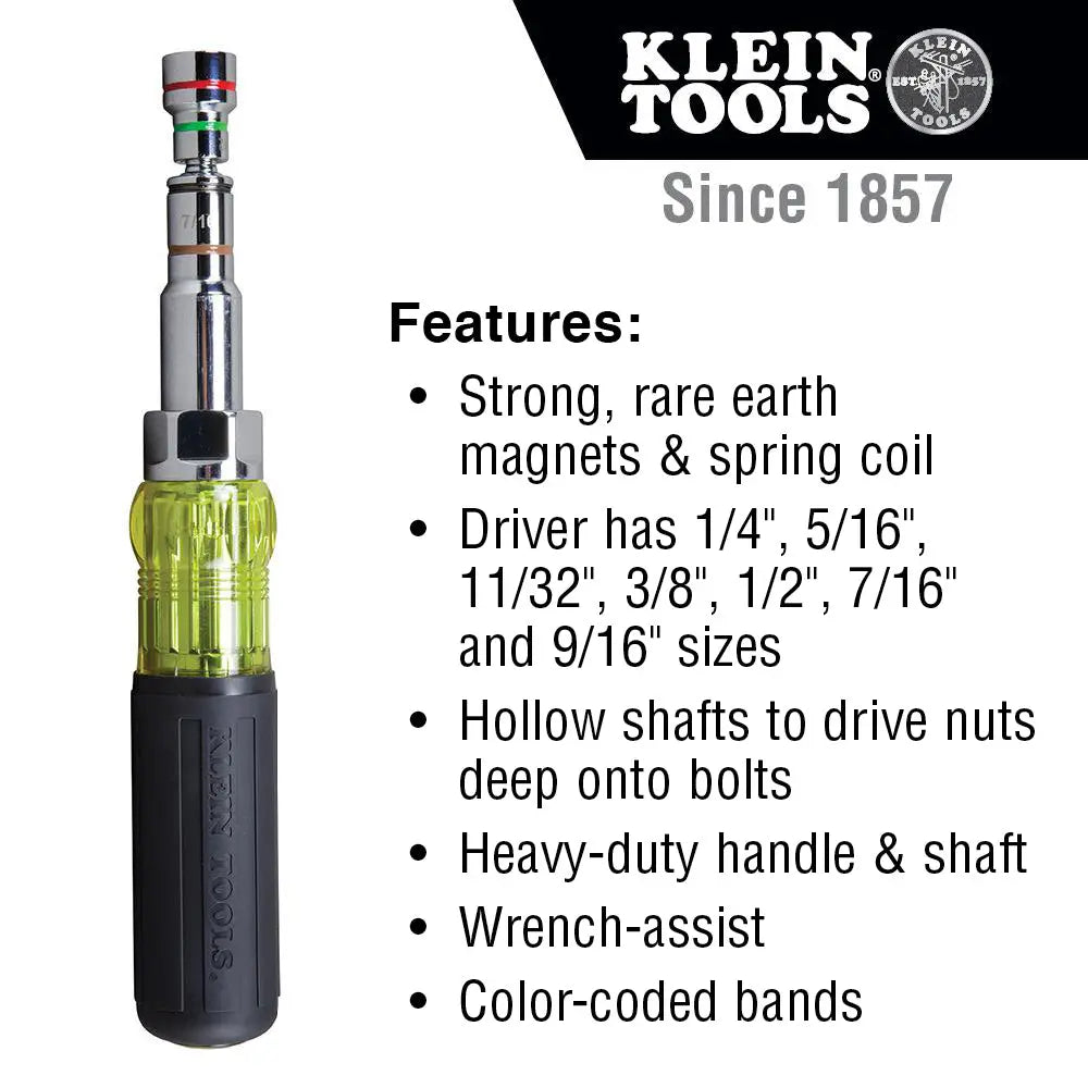 KLEIN KLE-32807MAG - 7-in-1 Multi-Bit Screwdriver / Nut Driver, Magnetic KLEIN