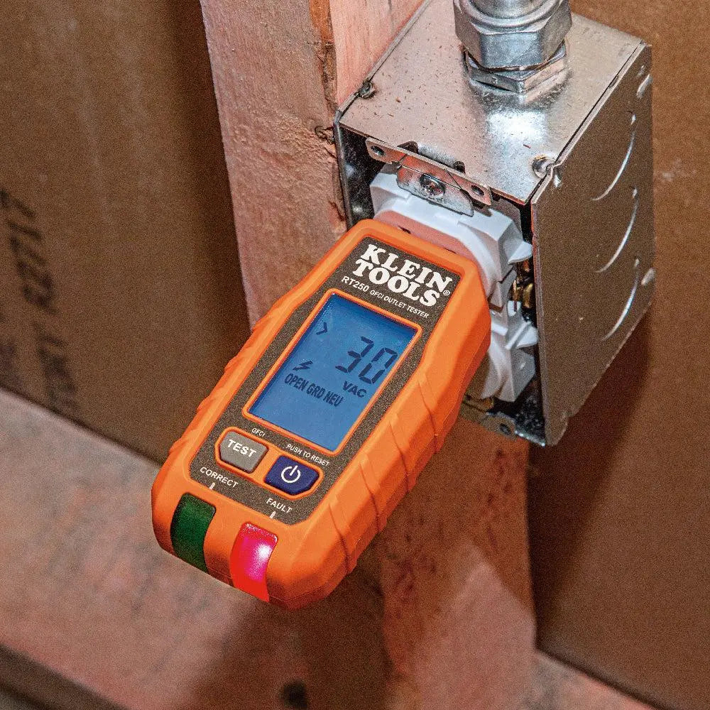 Klein KLE-RT250 - GFCI Receptacle Tester with LCD - Wise Line Tools