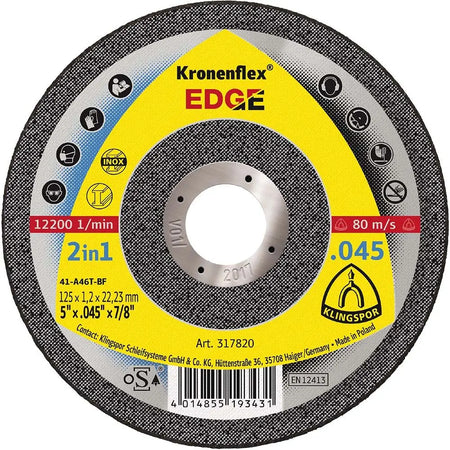 KLINGSPOR 317820 - Kronenflex Cut-Off Wheels 5 Inch x .045 Inch x 7/8 Edge KLINGSPOR