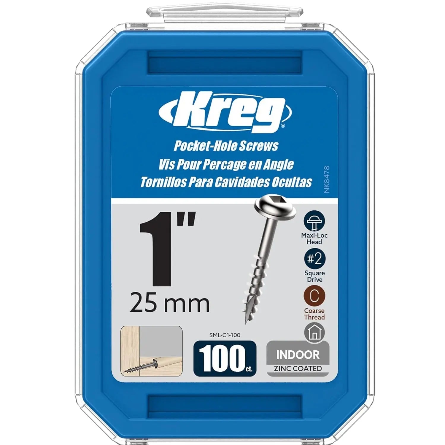 KREG SML-C1-100 - 1-Inch Pocket Screws No.8 Coarse, Washer-Head, 100 Count KREG TOOLS