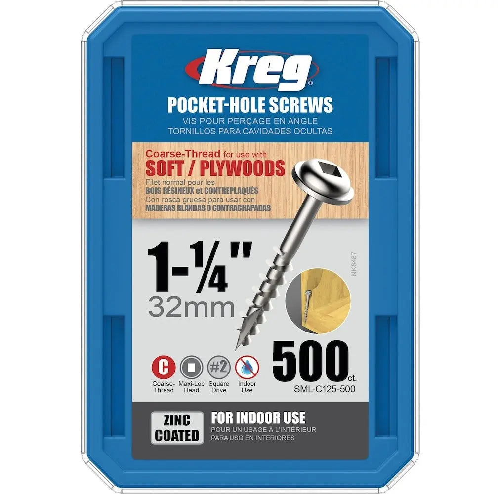 KREG SML-C125-500 - 1 1/4" Zink Pocket Hole Screws (coarse) 500 pack KREG TOOLS