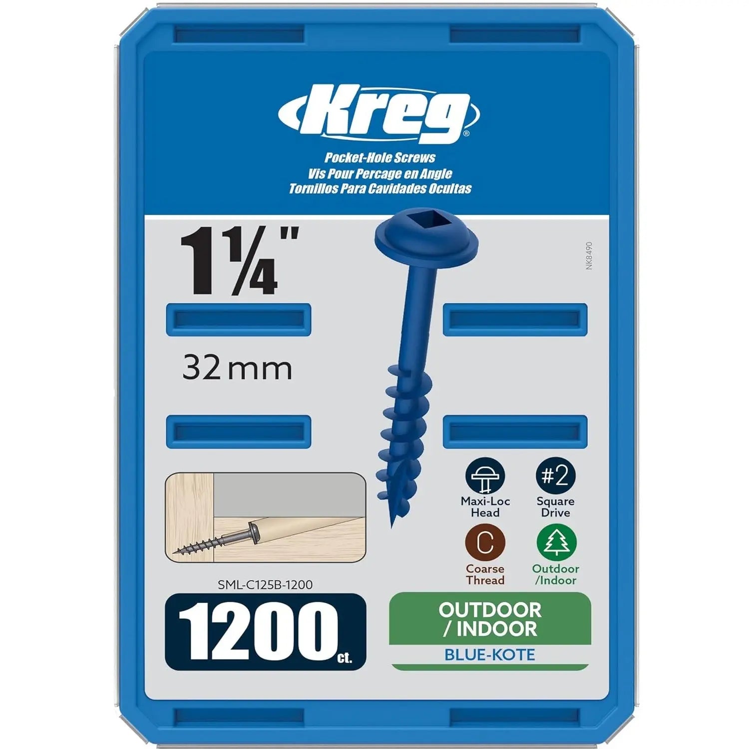 KREG SML-C125B-1200 - 1-1/4" Blue-Kote Pocket-Hole Screws (coarse) 1200pack KREG TOOLS