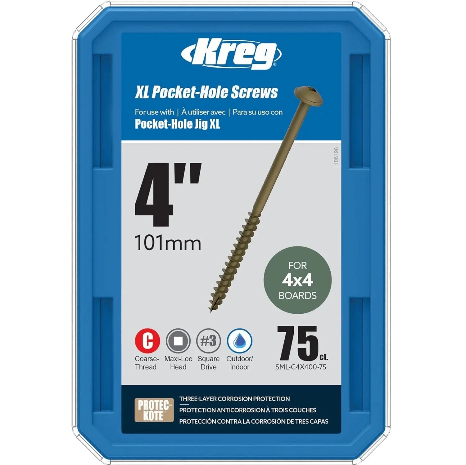 KREG SML-C4X400-75 - XL Pocket-Hole Screws - 4" - 75ct. KREG TOOLS