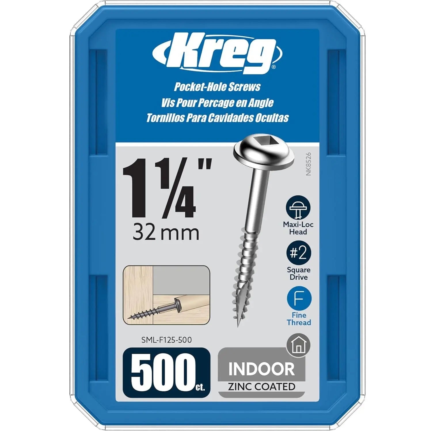 KREG SML-F125-500 - 1-1/4" Zinc Pocket-Hole Screws (fine) 500pack KREG TOOLS