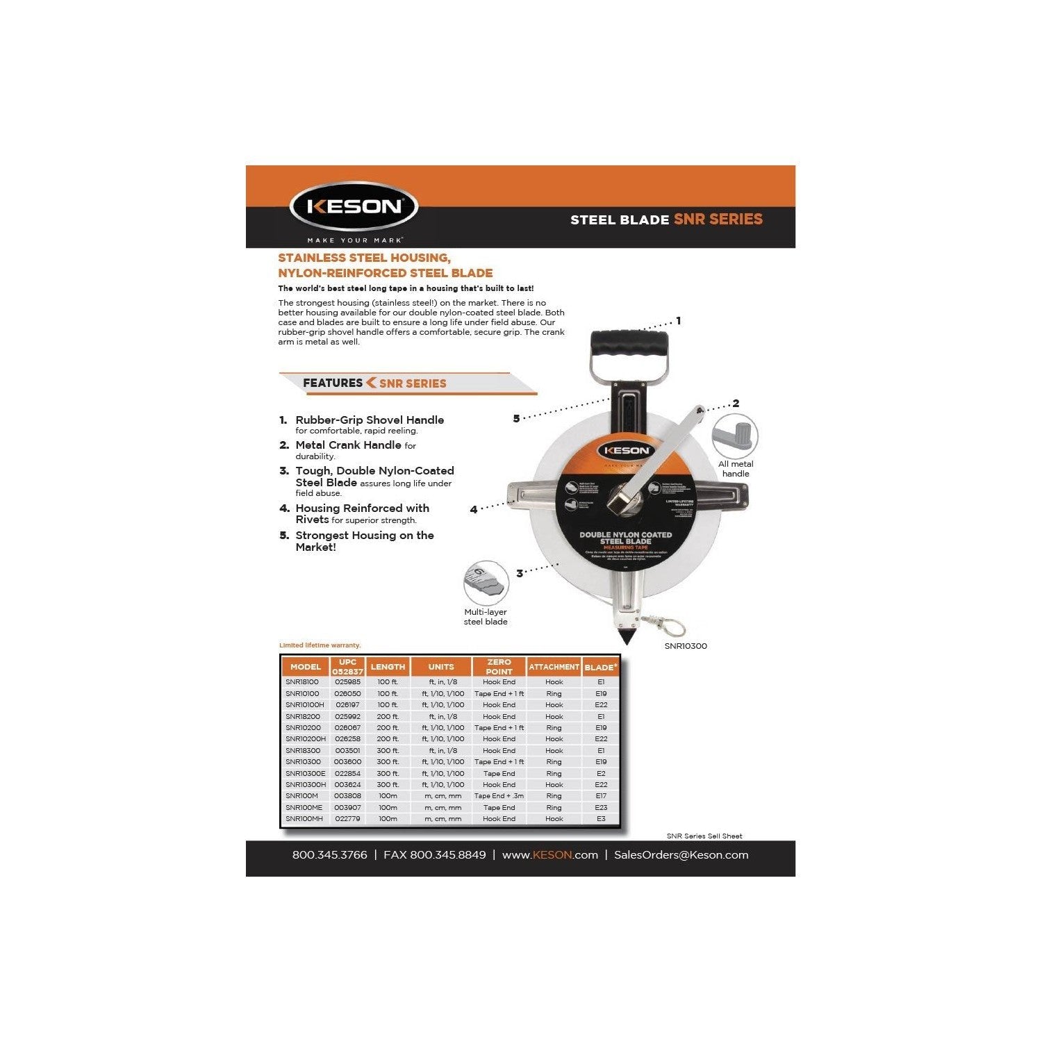 Keson SNR18100 - SNR Series English Double Nylon Coated SAE Blade Long Tape KESON