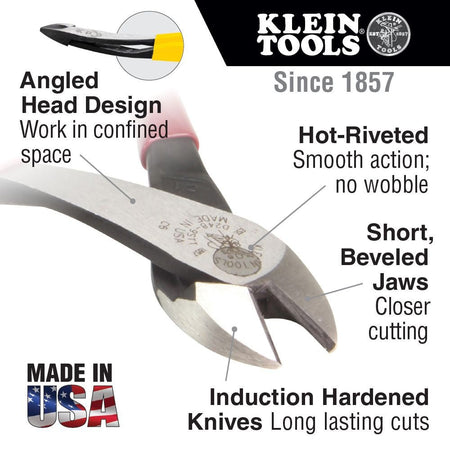 Klein D2000-48  -  2000 Series 8" Angled Head Diagonal Cutting Pliers - Wise Line Tools