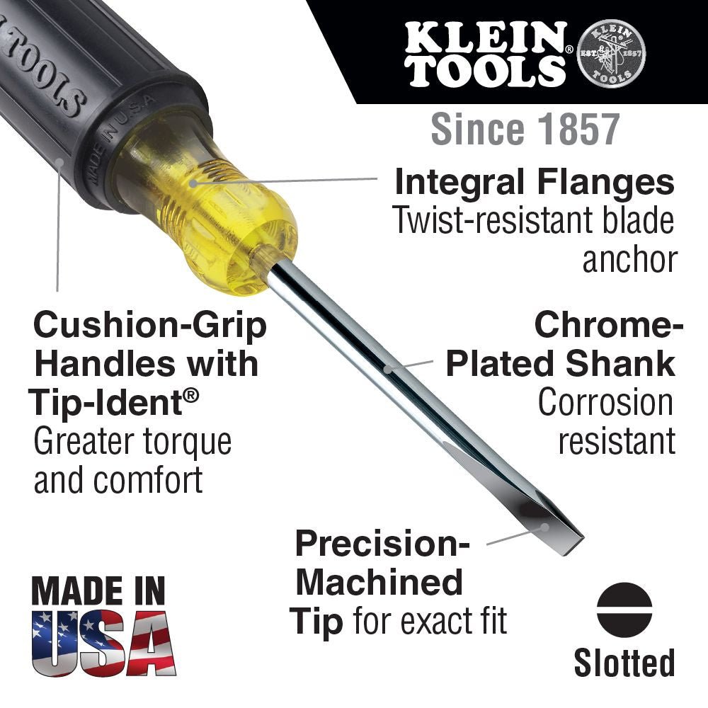 Klein KLE-602-8 - 3/8-Inch Keystone Screwdriver, 8-Inch Round Shank - Wise Line Tools