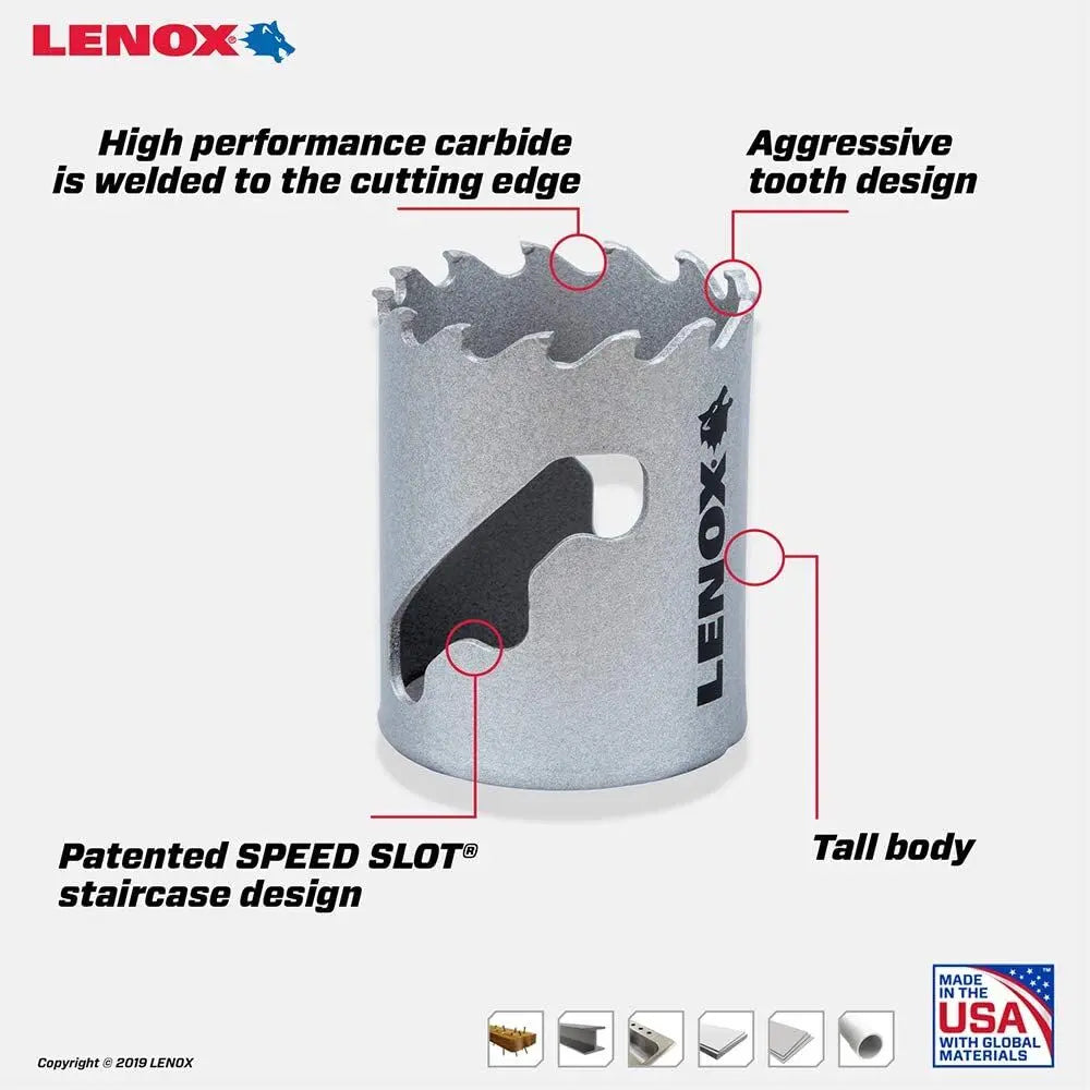 LENOX LXAH3112 – LENOX 1-1/2" Speed Slot Carbide Tipped Hole Saw LENOX