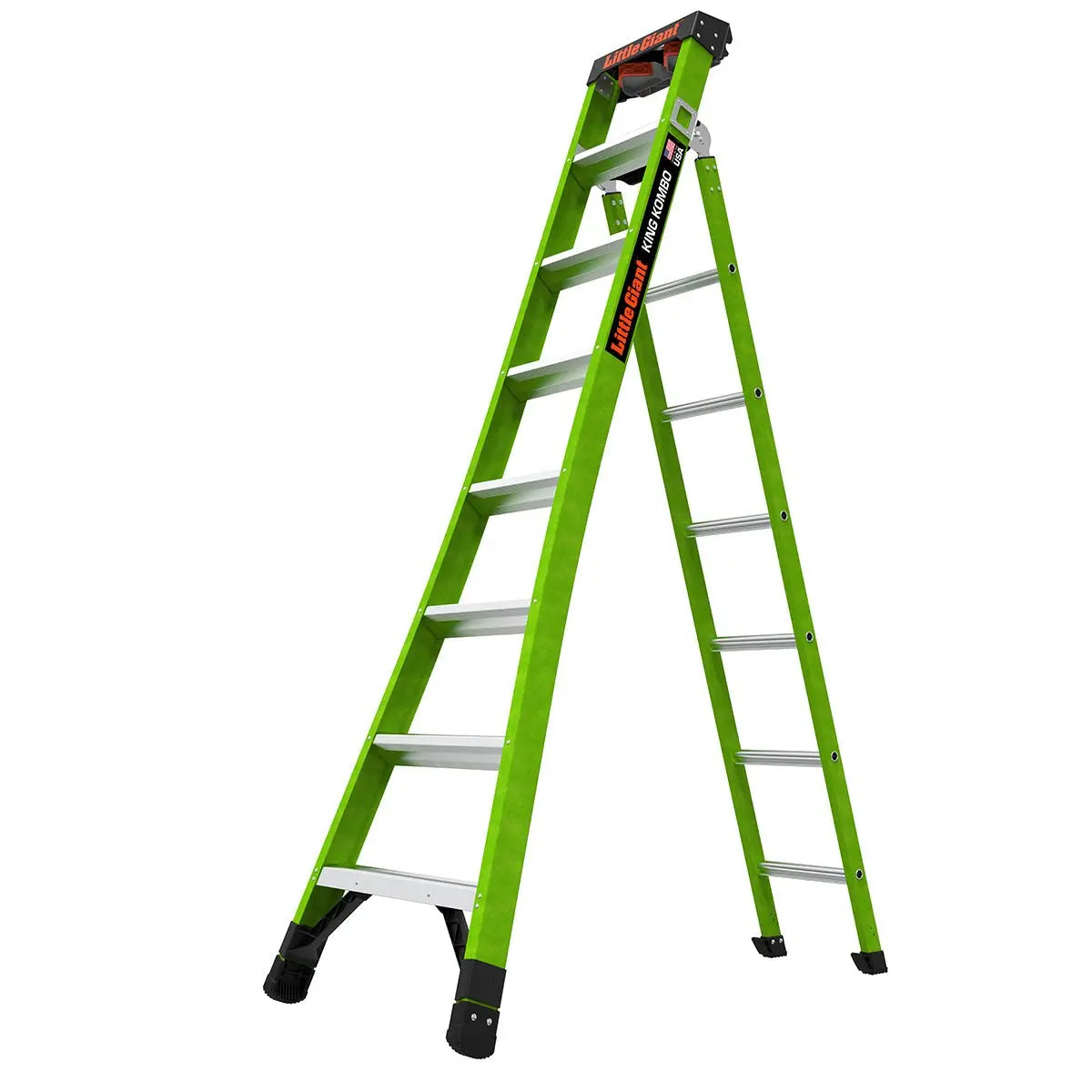 Little Giant 13908-303 - KING KOMBO, Professional, M8, 8’- CSA Grade Type IAA – 375 lb/170 kg Rated, Fiberglass, 3-in-1 Combination Ladder, Rotating Wall Pad, GRIP-N-GO Single-Hand Release Hinge - Wise Line Tools