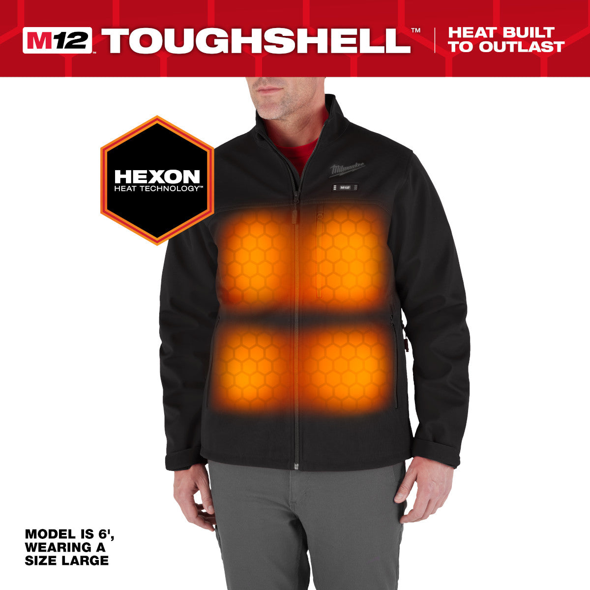 Milwaukee M100 M12 Toughshell Black Hexon Heated Jacket - Jacket Only