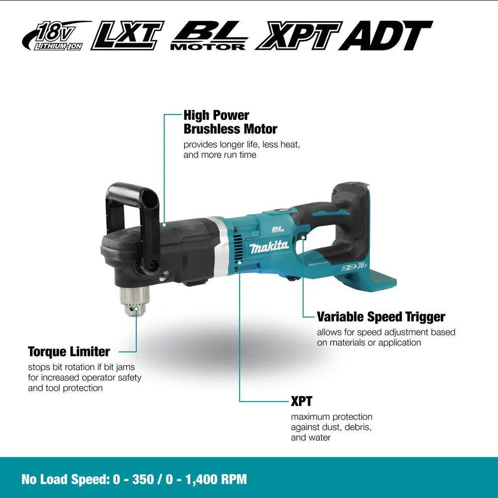 MAKITA DDA460PT2 - 36V 1/2" Right Angle Drill Kit 2 x 5.0Ah MAKITA