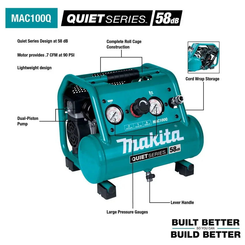 MAKITA MAC100Q - 1/2 HP 1 Gal Quiet Series Air Compressor Makita
