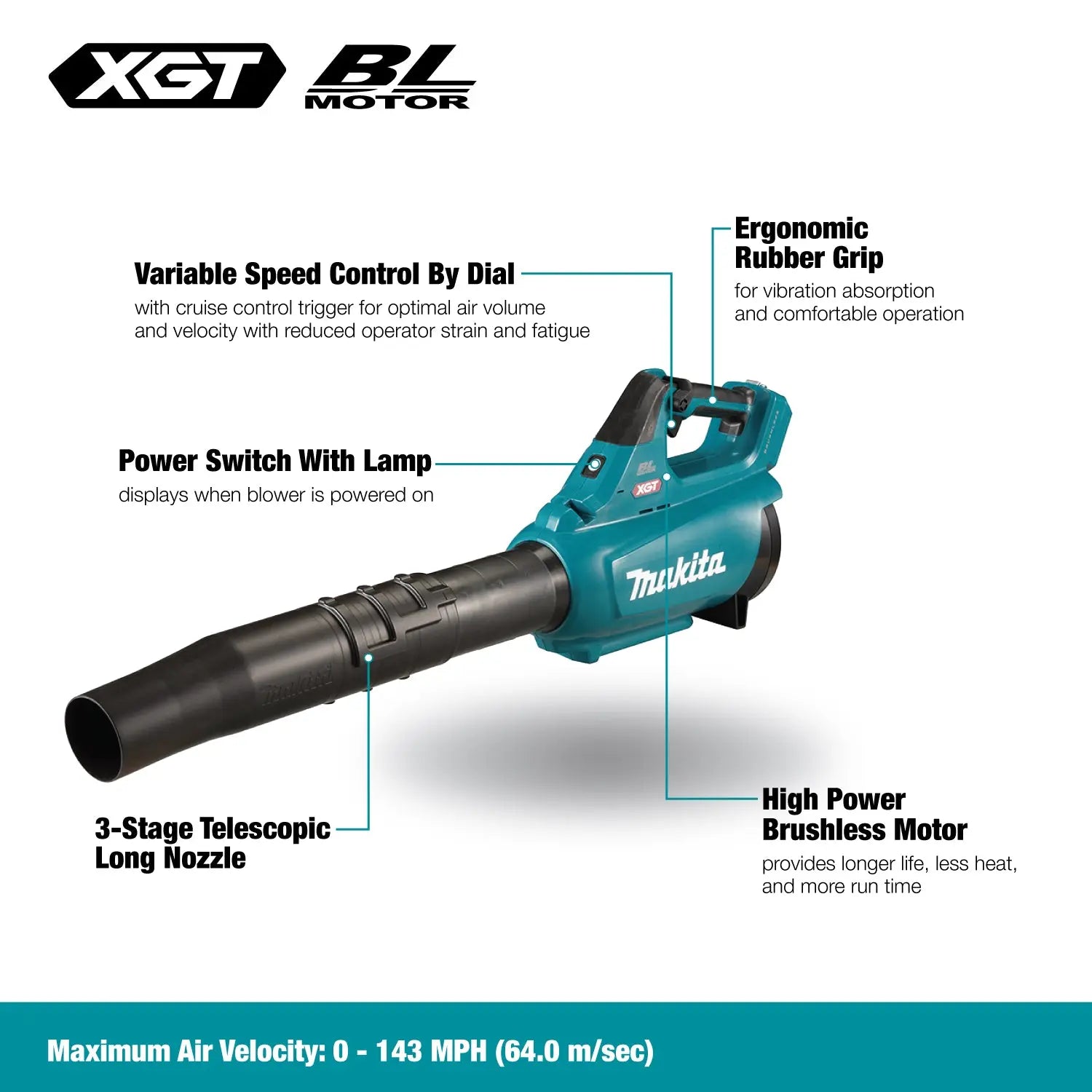 MAKITA UB001GZ - 40Vmax XGT Brushless 565 CFM Blower, Tool Only MAKITA