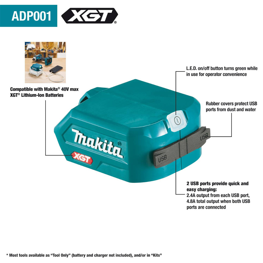 MAKITA ADP001G - 40V Max XGT Cordless USB Power Source Adapter - Tool Only