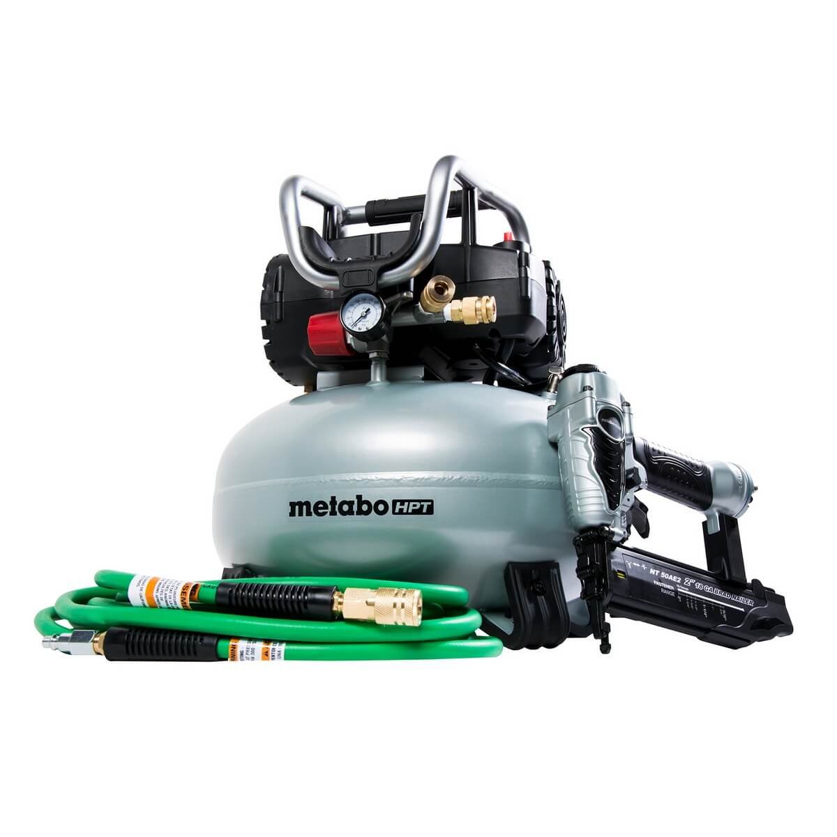 METABO  -  KNT50AB - Hitachi Brad Nailer & Compressor Combo Kit - Wise Line Tools