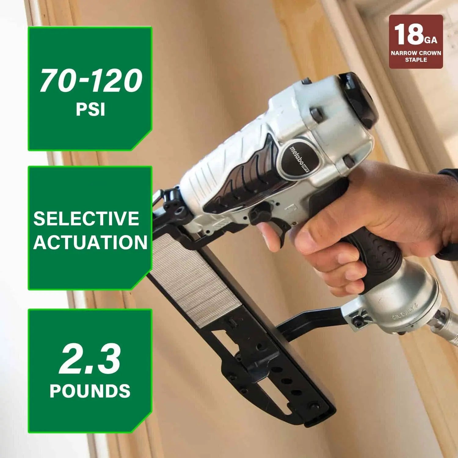 METABO N3804AB3M - Pneumatic 1/4-Inch Narrow Crown Stapler, 18 Gauge METABO