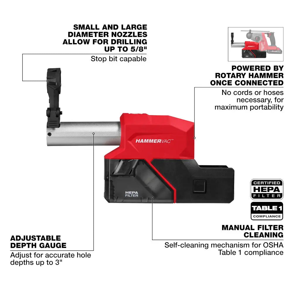 MILWAUKEE 2908-DE - M18 FUEL™ HAMMERVAC™ 5/8" Dedicated Dust Extractor - Wise Line Tools