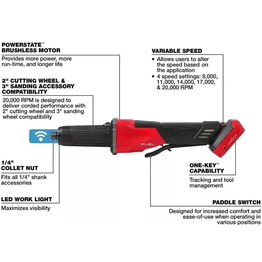 MILWAUKEE 2984-20 - M18 Fuel Variable Speed, Braking Die Grinder - Tool Only MILWAUKEE