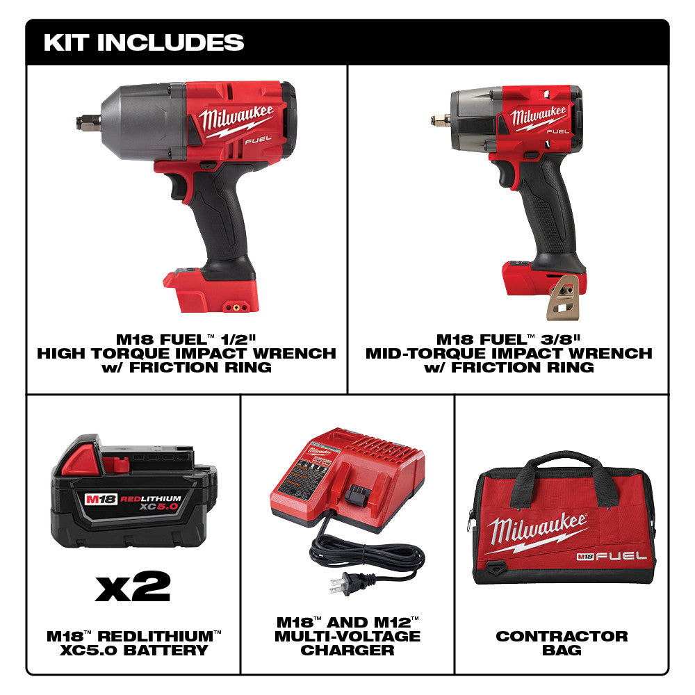 MILWAUKEE 2988-22  -  M18 FUEL HTIW / MTIW AUTOMOTIVE IMPACT WRENCH 2PC KIT - Wise Line Tools