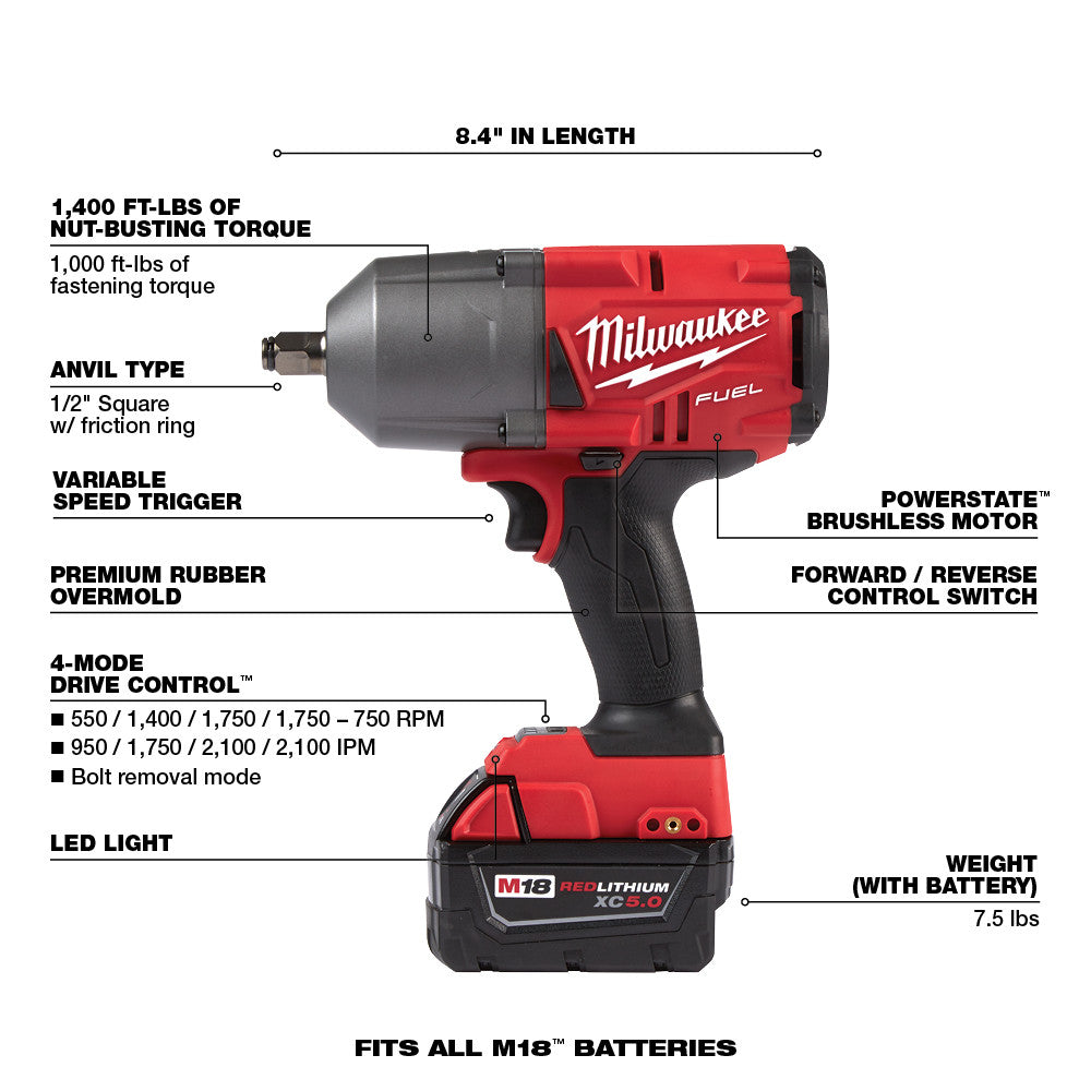 MILWAUKEE 2988-22  -  M18 FUEL HTIW / MTIW AUTOMOTIVE IMPACT WRENCH 2PC KIT - Wise Line Tools