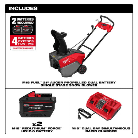MILWAUKEE 3036-22HD - M18 FUEL™ 21" Auger Propelled Dual Battery Single Stage Snow Blower Kit