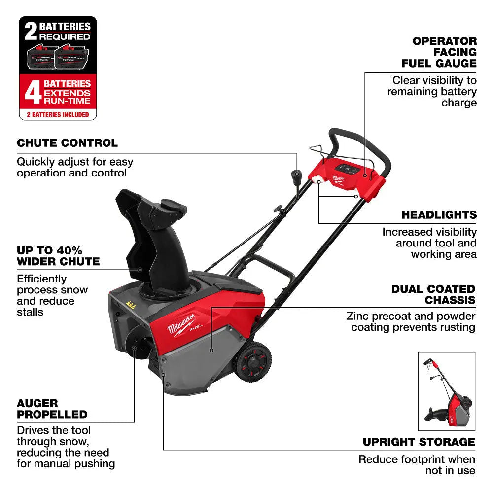 MILWAUKEE 3036-22HD - M18 FUEL™ 21" Auger Propelled Dual Battery Single Stage Snow Blower Kit MILWAUKEE