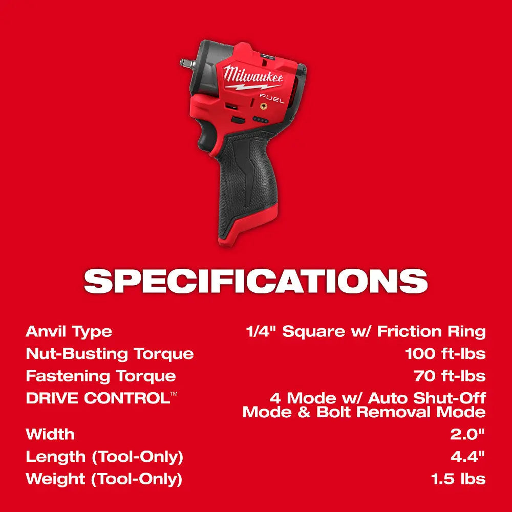MILWAUKEE 3048-20 - M12 FUEL™ 1/4" Subcompact Impact Wrench w/ Friction Ring MILWAUKEE