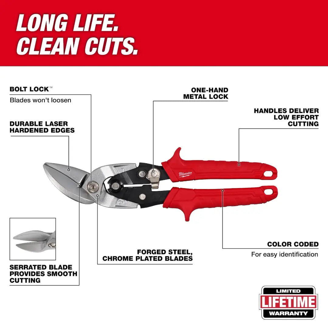 MILWAUKEE 48-22-4542 - Left Cutting Offset Aviation Snips MILWAUKEE