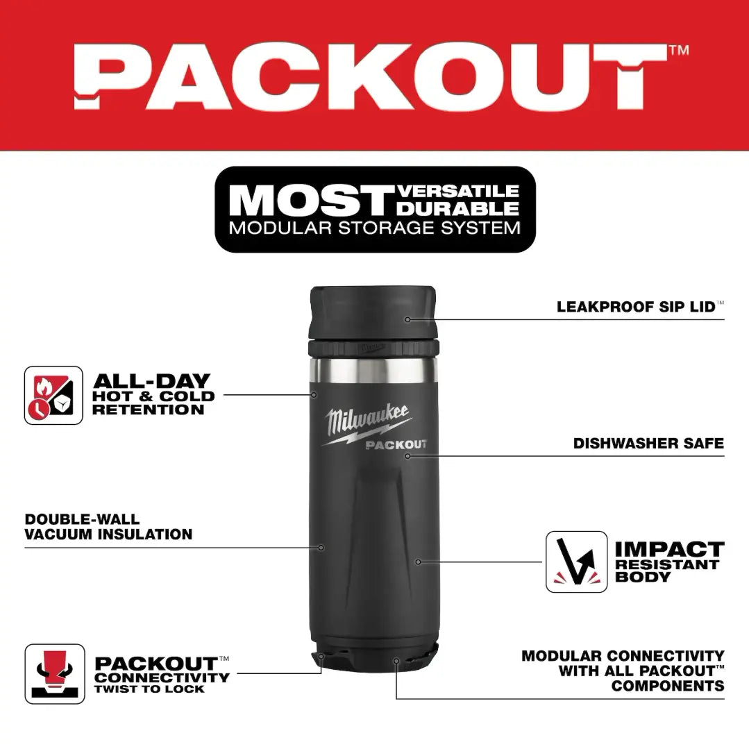 MILWAUKEE 48-22-8395B PACKOUT™ 18oz Insulated Bottle with Sip Lid - Wise Line Tools