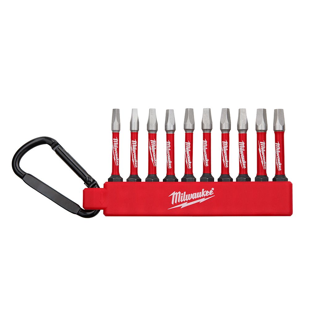 MILWAUKEE 48-32-4090  -  #1, #2, #3 SQUARE 10PC CARABINER SHOCKWAVE BIT SET - Wise Line Tools