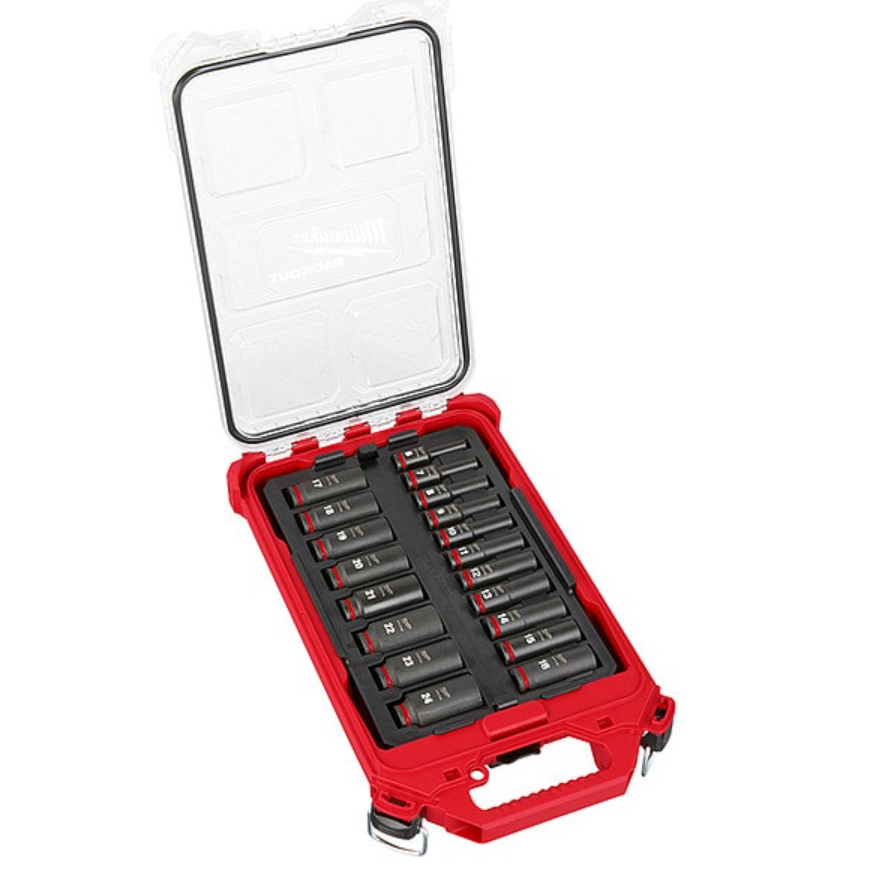 Milwaukee 49-66-6801 SHOCKWAVE Impact Duty 3/8" Drive Metric Deep Well PACKOUT Socket Set (19-Piece)