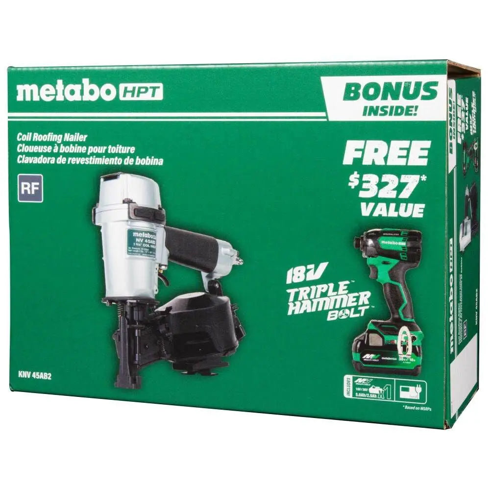 Metabo HPT 1-3/4" Coil Roofing Nailer & Impact Driver Combo Kit - KNV45AB2M - Wise Line Tools