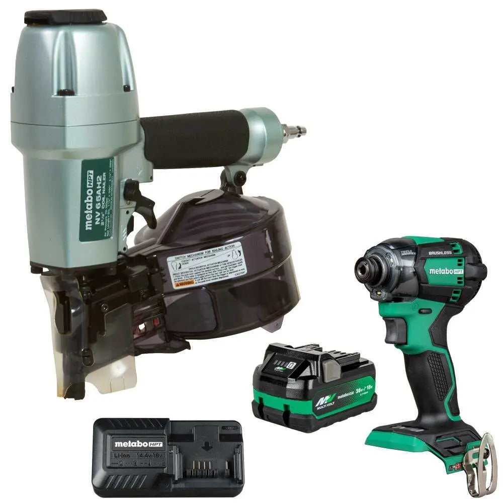Metabo HPT 2-1/2" Coil Siding Nailer & Impact Driver Combo Kit - KNV65AH2M - Wise Line Tools