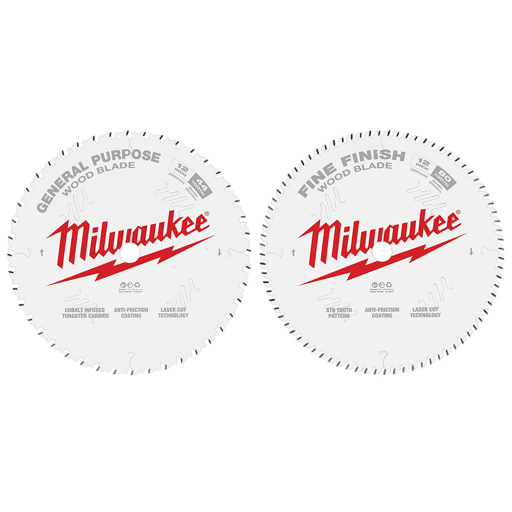 Milwaukee 12 in. 44T + 80T Two Pack Circular Saw Blade - Wise Line Tools