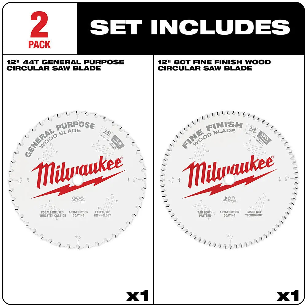 Milwaukee 12 in. 44T + 80T Two Pack Circular Saw Blade - Wise Line Tools